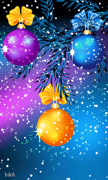 Гиф анимация Яркие новогодние шары на елке, biku