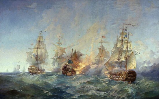Картинка парусник, ост индийского корабля, флагман, трюм полный, линейный корабль
