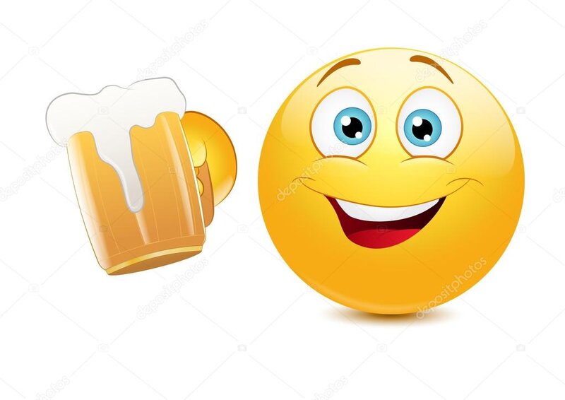 Emoticon cheering with beer — стоковый вектор