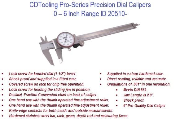 6 INCH PRO-QUALITY DIAL CALIPER (.001 INCH)- ID: 20510-4100-0020