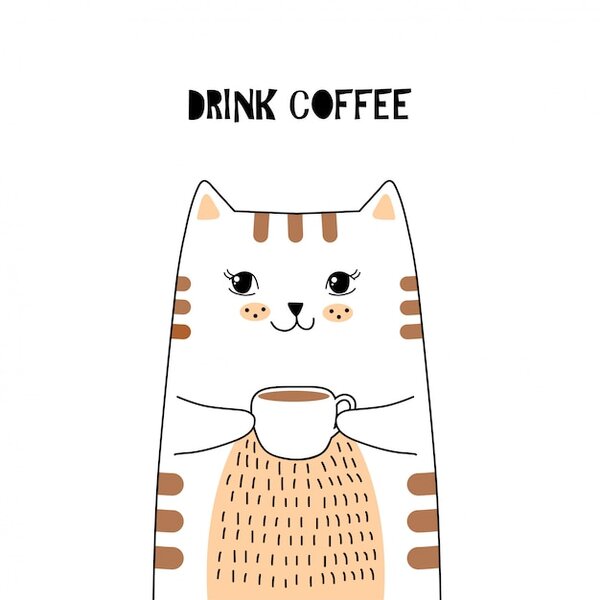 Милый кот с кофе. | Премиум векторы