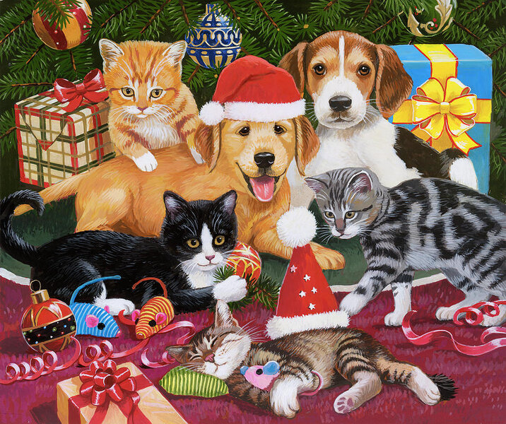 Christmas Meeting - Kittens And Puppies Painting by William Vanderdasson