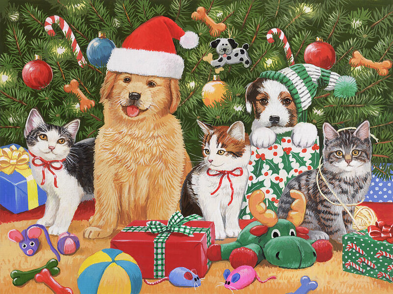 Puppies & Kittens Christmas Painting by William Vanderdasson