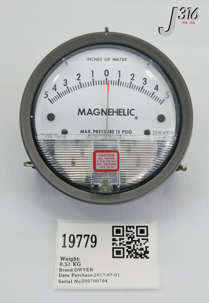 19779 DWYER MAGNEHELIC DIFFERENTIAL PRESSURE GAUGE, -5 TO 5 2310 -  J316Gallery