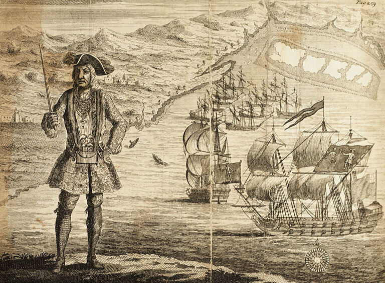 General History of the Pyrates - Captain Bartholomew Roberts with two Ships (alt).jpg
