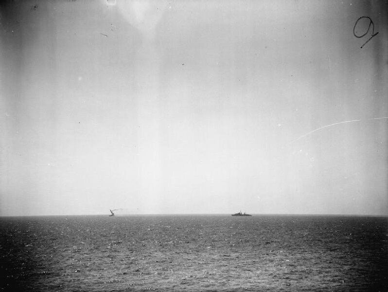 The End of the British Aircraft Carrier, HMS Eagle, Whilst on Convoy Duty To Malta. 19 August 1942. A11359.jpg